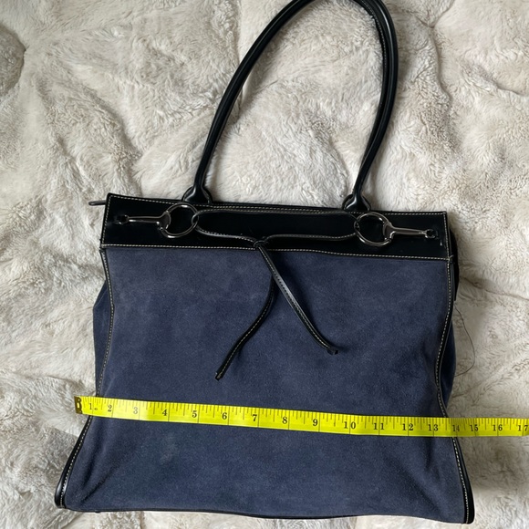 Franklin Covey Blue Suede Leather Shoulder Equestrian Bag Purse - Picture 8 of 13